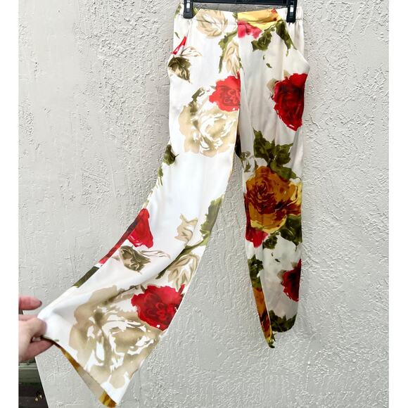 Harvey Faircloth High Rise 100% Silk Floral Print Pants Cream Women's Size US 4 - Picture 3 of 6
